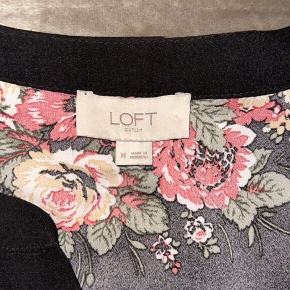 LOFT M Pullover Black Floral Quarter Sleeve Shirt Dress - Picture 12 of 13
